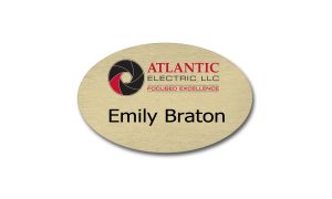 Gold Oval Metal with Atlantic Electric Name Badge
